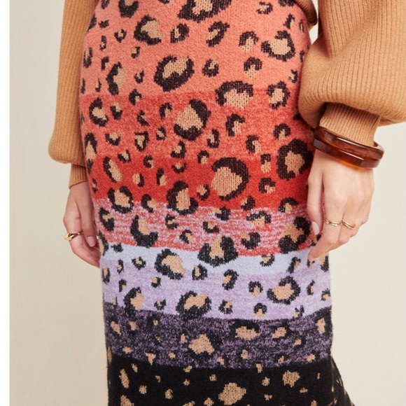 Anthropologie Maeve Leopard Sweater Knit Pencil Skirt Size Small - Picture 2 of 9